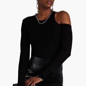 Zeynep Arcay Black Cutout Stretch Knit One Shoulder free  Bodysuit Sz US2